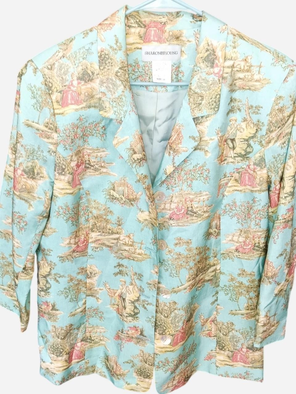 Sharon Young Mint Toile Lined Blazer